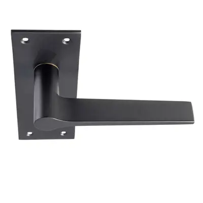 PAIR Flat Straight Handle on Slim Lock Backplate x 50mm Matt Black