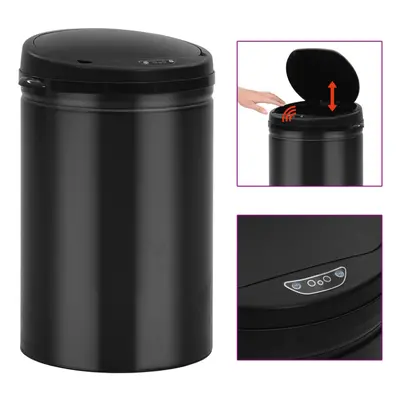 vidaXL Automatic Sensor Dustbin 30L Carbon Steel Black Kitchen Waste Dust Bin