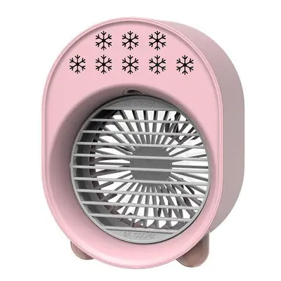 (Pink) 3W Portable Air Conditioning Fan Three-Speed Wind Mini Chiller Spray Fan Rechargeable USB