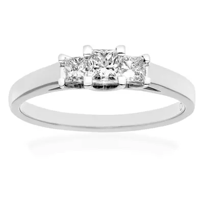 (P) Jewelco London Platinum Trilogy Ring, J/I Certified Diamonds, Princess Cut, 0.50ct