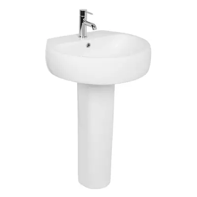 NRG Bathroom Fixture Cloakroom Full Pedestal 560mm Basin Compact Single Tap Hole Sink