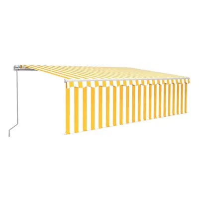 vidaXL Manual Retractable Awning with Blind&LED 5x3m Yellow&White Patio Awning