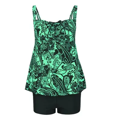 (Green, L) Women Sexy Printing Spaghetti Strap Swimwear Bandage Backless Split Bikini