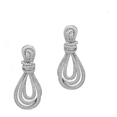 Jewelco London Rhodium Sterling Silver Cubic Zirconia Rope Loop Knot Drop Earrings 44mm - JACOBJ