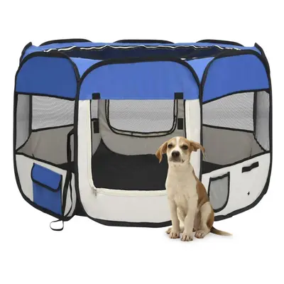 vidaXL Foldable Dog Playpen with Carrying Bag Blue 90x90x58 cm Pet Run Cage