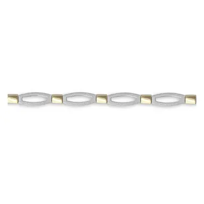 Jewelco London Ladies Solid 9ct Yellow and White Gold Collared Satin Matte Oval Link 6mm Gauge D