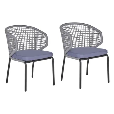 Set of Garden Chairs with Cushions PALMI Metal Grey