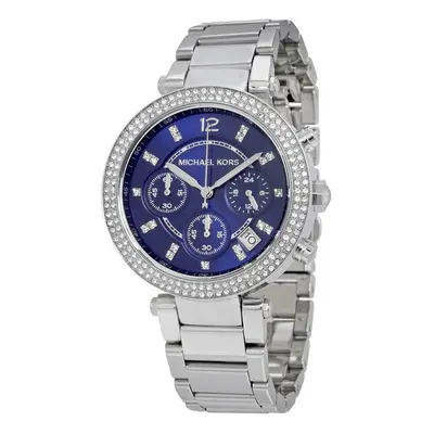 Michael Kors Parker Ladies Chronograph Watch Stainless Steel Bracelet Blue Dial MK6117