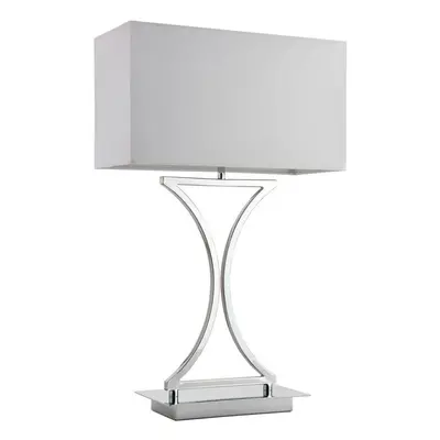 Modern Table Lamp Light Chrome Metal & White Fabric Shade Square Desk Sideboard