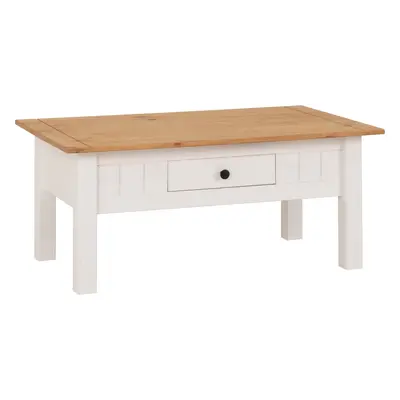 Panama Drawer Coffee Table in White and Natural Wax Finish