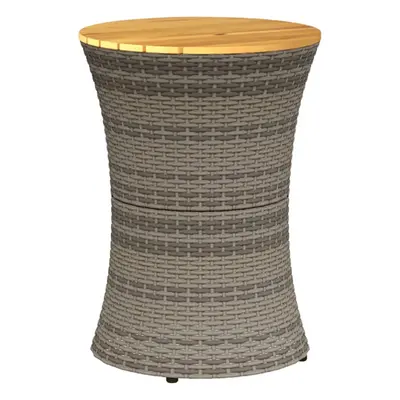 (grey) vidaXL Garden Side Table Dining Table Drum Shape Poly Rattan and Solid Wood