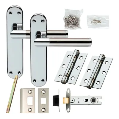 Door Handle & Latch Pack Chrome & Satin Nickel Modern Round Bar on Backplate