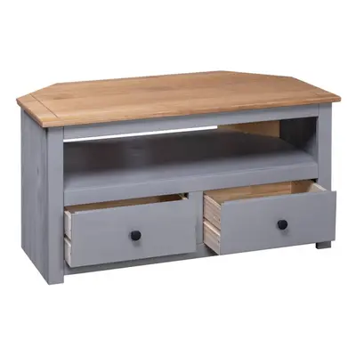 vidaXL Solid Pine Wood Corner TV Cabinet with Drawers Grey TV Unit Stand