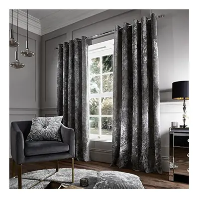 Catherine Lansfield Crushed Velvet Eyelet Curtains Silver, 90x90 Inch