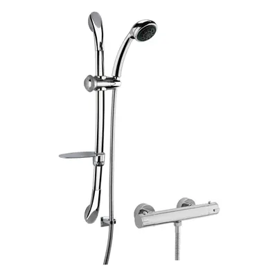 Round Thermostatic Minimalist Bar Valve with Luxury Slide Rail Kit Shower Bundle - Chrome - Balt