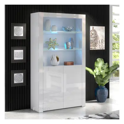 (White LED Lights) White Display Cabinet Cupboard Gloss & Matt Clifton20 LED Lights