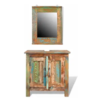 Reclaimed Solid Wood Bathroom Vanity Cabinet Unit Set with Mirror Storage