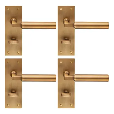 4x PAIR Round Bar Handle on Slim Bathroom Backplate x 50mm Antique Brass