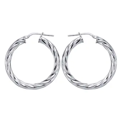 Jewelco London Ladies Sterling Silver Twisted Hoop Earrings 33mm - ER14