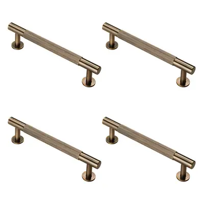 4x Knurled Bar Door Pull Handle x 13mm 128mm Fixing Centres Antique Brass