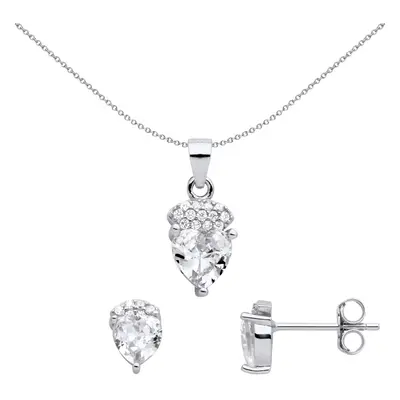 Jewelco London Ladies Rhodium Plated Sterling Silver Heart CZ Love Heart Pave Cushion Earrings N