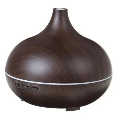 (Dark wood grain, EU Plug) 550ML Aroma Air Humidifier Wood Grain with LED Lights Essential Oil D