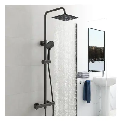 Exposed Thermostatic Shower Mixer Set Twin Head Rainfall Matte Black