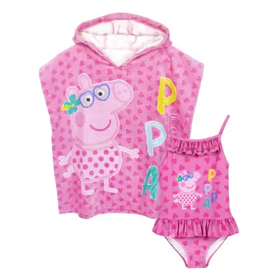 (2-3 Years, Pink) Peppa Pig Girls Swimsuit And Poncho Set