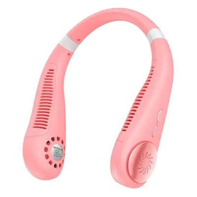 (Pink) Three-speed Adjustment Mini Bladeless Fan Neck Fan Rechargeable Portable Outdoor Indoor C