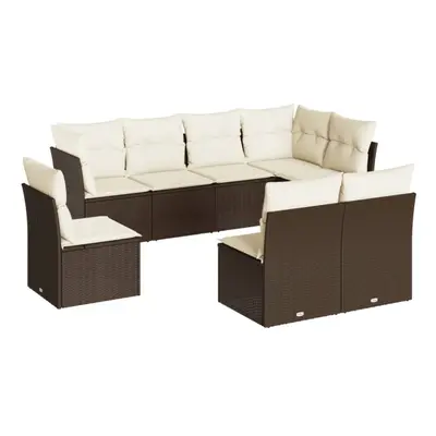 vidaXL Garden Sofa Set Piece with Cushions Outdoor Sofa Brown Poly Rattan