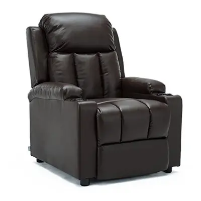 (Brown) Studio Recliner W Drink Holders Armchair Sofa Bonded Leather Chair Reclining Cinema