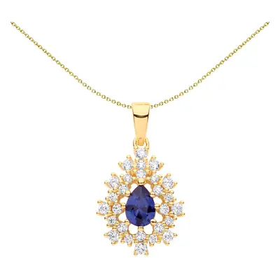 Jewelco London Ladies Gold-Plated Sterling Silver Blue Pear CZ Fuzzy Turtle Cluster Leaf Pendant