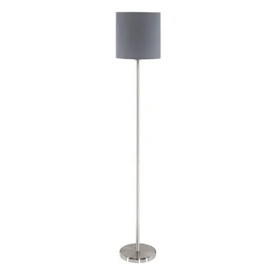 Floor Lamp Light Satin Nickel Shade Grey Fabric Pedal Switch Bulb E27 1x60W