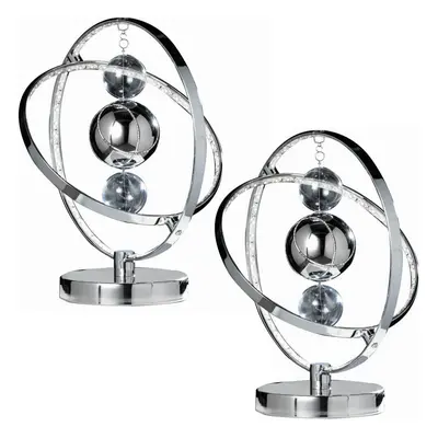 2 PACK 7.7W LED Table Lamp Warm White Unique Chrome Glass Bedside Ring Light