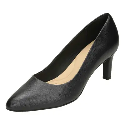 (UK 4, Black) Ladies Clarks Textured Court Shoes Calla Rose - E Fit