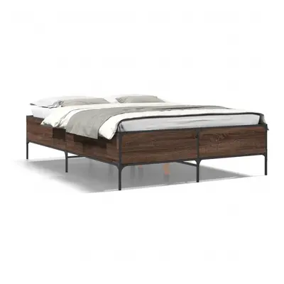 (brown oak, x cm/ cm) vidaXL Bed Frame Home Bed Base Mattress Foundation Engineered Wood and Met