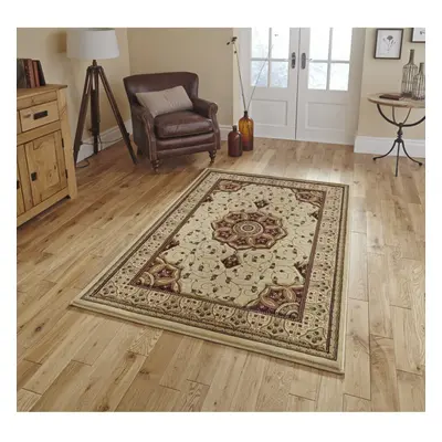 (Cream & Red, 280cm x 380cm) Heritage Classic Floral Swirl Pattern Rug Wool Look Pile Home Mat