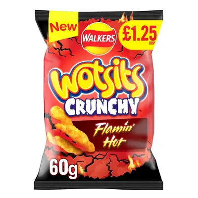 Walkers Wotsits Crunchy Flamin' Hot Snacks Crisps 60g (Pack of 15)