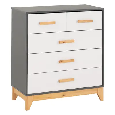 Cleveland 3+2 Drawer Chest in White and Pine with Grey Metal Effect