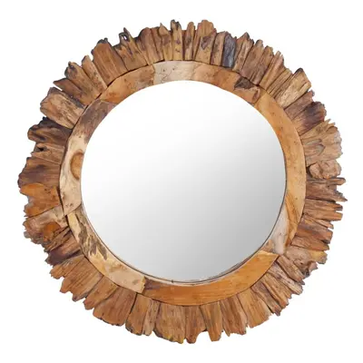 vidaXL Wall Mirror cm Teak Round Home Wooden Decorative Hanging Mirror