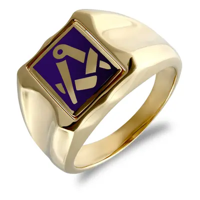 (U) Jewelco London Men's Solid 9ct Yellow Gold Enamel Swivel Centre Rectangular Masonic Ring