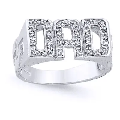 (T) Jewelco London Mens Rhodium Plated Sterling Silver Cubic Zirconia Curb Link DAD Signet Ring