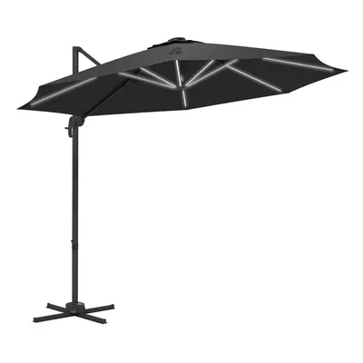 Outsunny 3(m) Solar LED Cantilever Parasol Adjustable Garden Umbrella Dark Grey