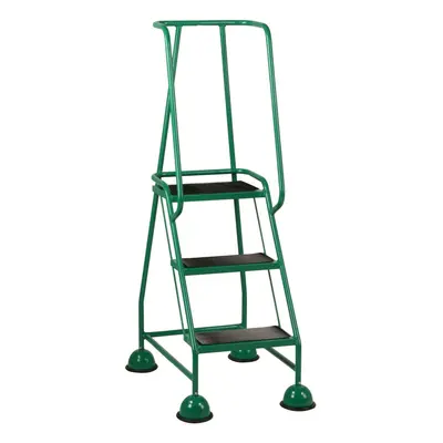 3 Tread Mobile Warehouse Steps -GREEN- 1.43m Portable Safety Ladder & Wheels