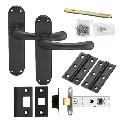 Door Handle & Latch Pack Matt Black Smooth Rounded Lever Slim Curved Backplate