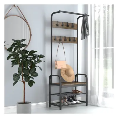 Freestanding Wooden Metal Coat Shoe Rack