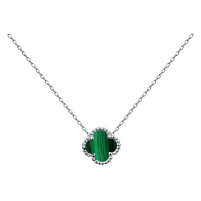 Jewelco London Silver Green Clover Malachite Lucky Charm Pendant Necklace 16-18" - ANC101