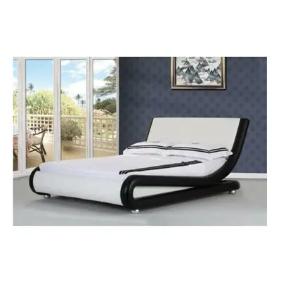 (4ft6 Double, Black/White) Jaxon Faux Leather Bed Frame with Ameila Mattress