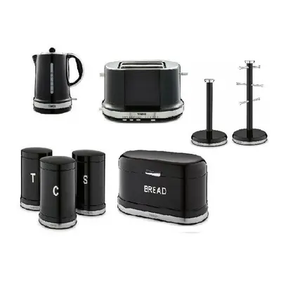 Stylish 1.5L 3kW Kettle Slice Toaster, Breadbin, Canister, Towel pole &Mug Set