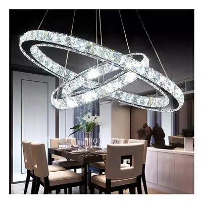 (Cool White, 40+60cm) Adjustable LED Crystal Pendant Light Ring Chandelier Ceiling Lamp